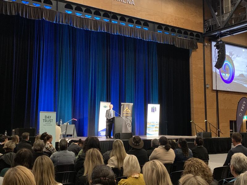 Henk Popping speaking at Mercury Baypark for the te ao Māori curriculum launch.