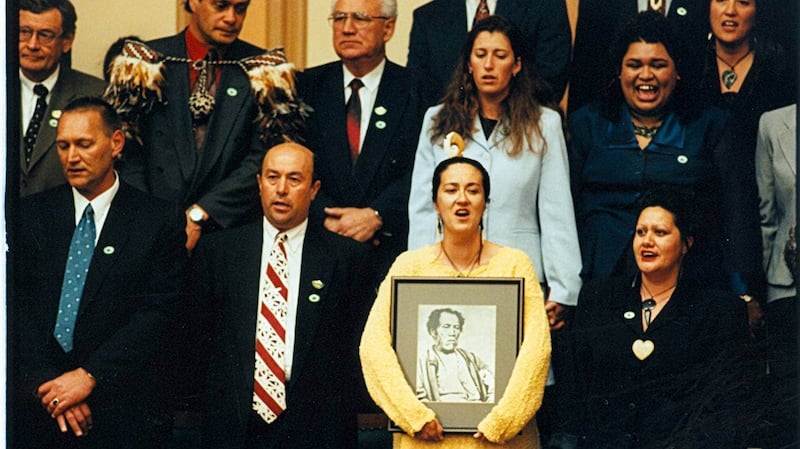 Ngāi Tahu whānau singing in the public gallery during the final reading of the Ngāi Tahu Claims Settlement Bill.