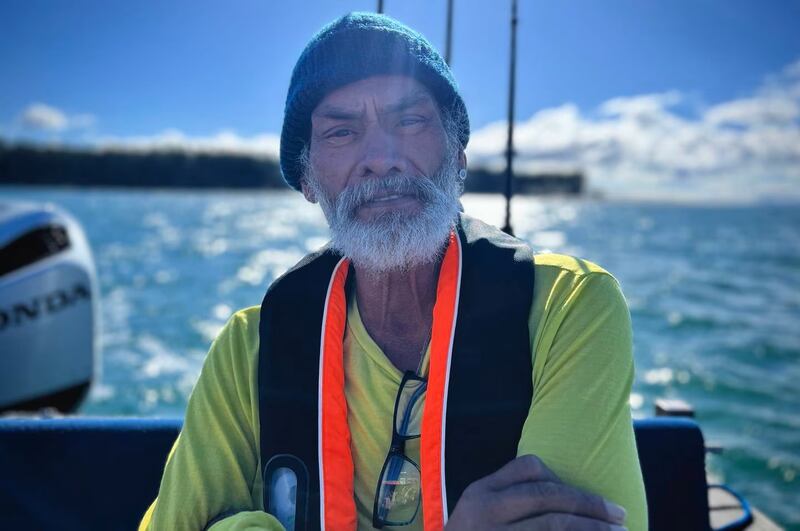 Paora Stanley during Ngāi Te Rangi's protest on Tauranga Harbour earlier this year.