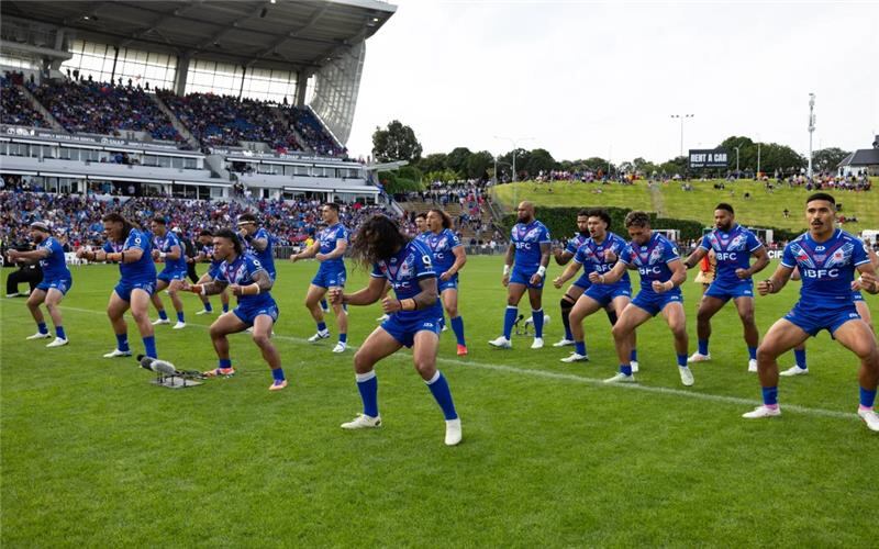 Toa Samoa during the cultural challenge during the Paciﬁc Championships rugby league test against the New Zealand Kiwis Photo: Brett Phibbs/ Photosport