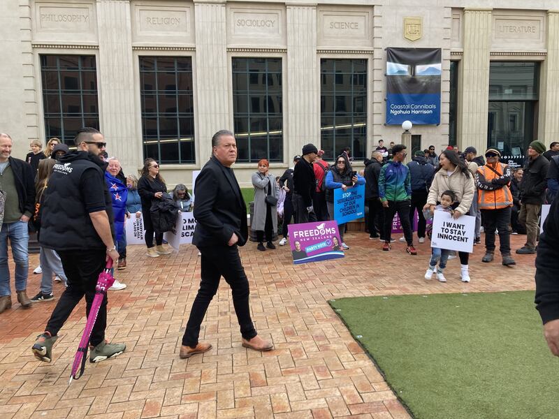 Brian Tamaki enters Civic Square.