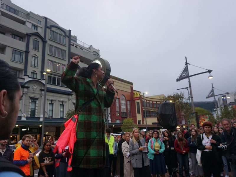 Tamatha Paul speaking at a rally against sexual violence on the capital's streets in 2021.