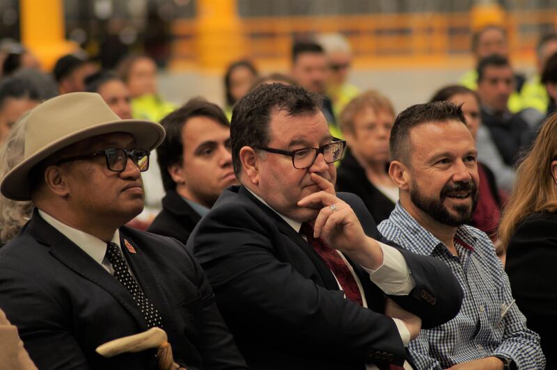 Tumuaki Hone Thompson, Minister of Finance Grant Robertson and Kmart CEO John Gualtieri.