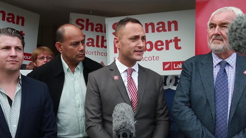 Labour MP Shanan Halbert with Māori development minister Willie Jackson during the campaign for the Northcote byelection in 2018.