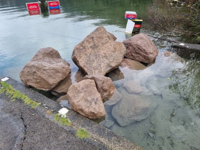 Boulders have appeared at the boat ramp to Lake Ōkataina, the northernmost and largest of four smaller lakes lying between Lake Rotorua and Lake Tarawera in the Bay of Plenty.