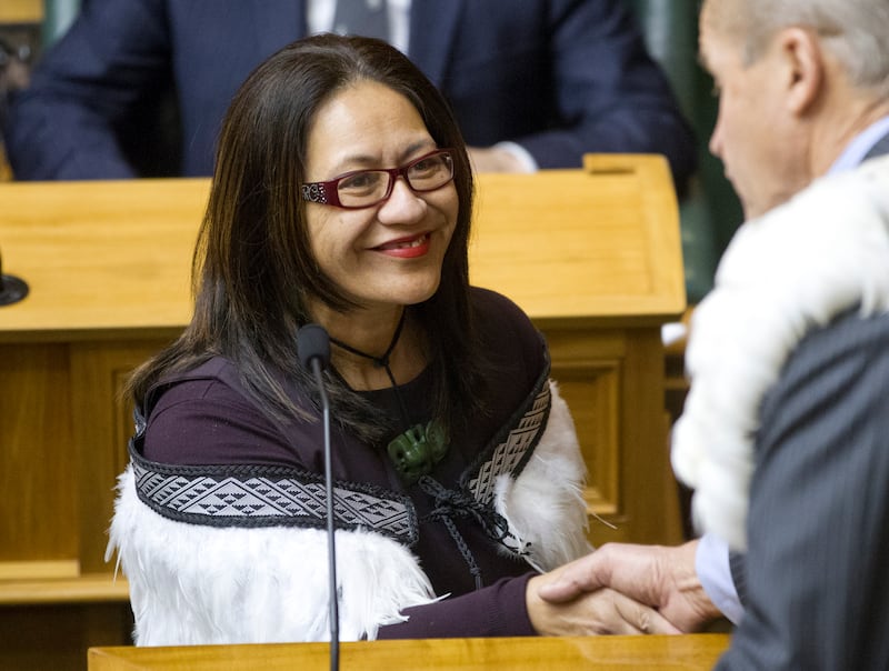 Former National MP Claudette Hauiti being sworn in by then Speaker, David Carter, at Parliament on 29 May 2013.