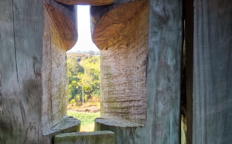 There are dozens of 'loopholes' around the stockade to fire muskets from.