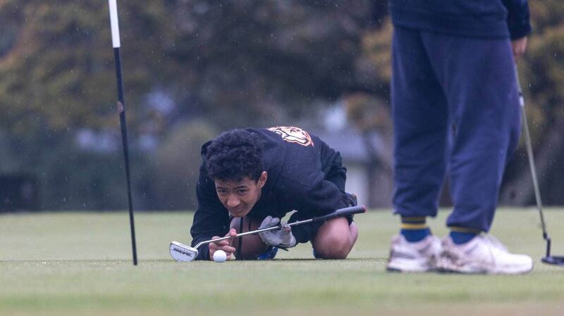 Bayleigh Teepa-Tarau assesses his options at Mount Maunganui Golf Club on his way to a remarkable win in the Zespri AIMS Games nine-hole golf tournament.