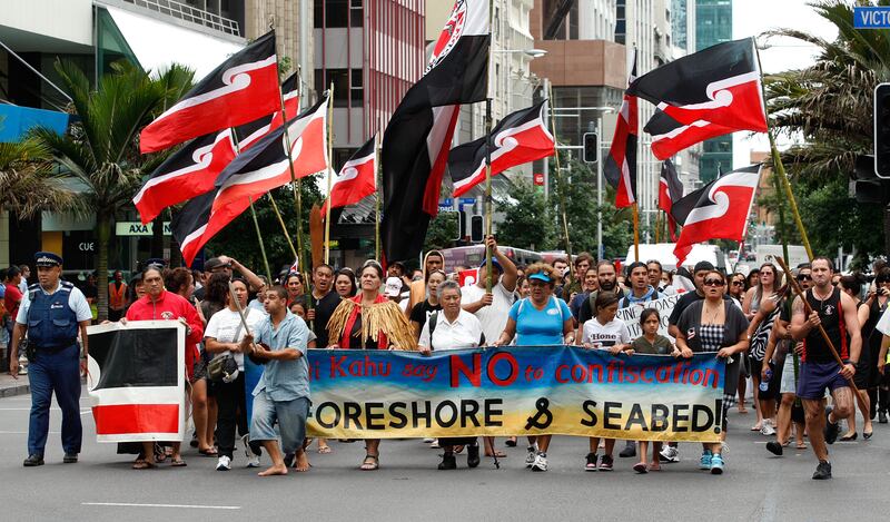 A Hīkoi makes their way up Queen St, protesting the Crown's Seabed & Foreshore Bill, on their way to Wellington.        (16 March 2011)